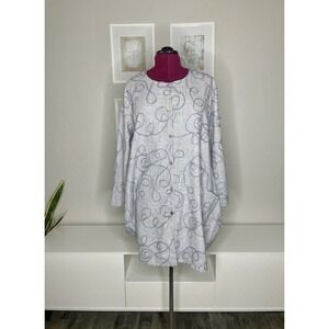 Bryn Walker Tunic Top Women's Large Long Linen Blend Plaid ribbon embellishment